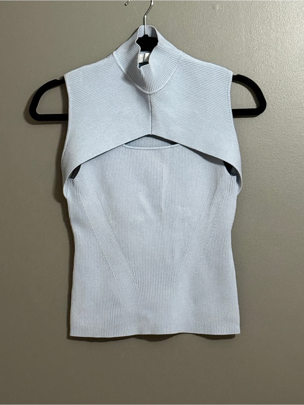Jonathan Simkhai Light Blue Ribbed Mock Neck Sleeveless Tank